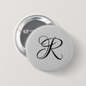 黒3D書道イニシャル文字 |パステルグレー 缶バッジ (正面&裏面)