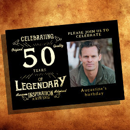 黒50番目の誕生日ヴィンテージ金ゴールド 箔招待状