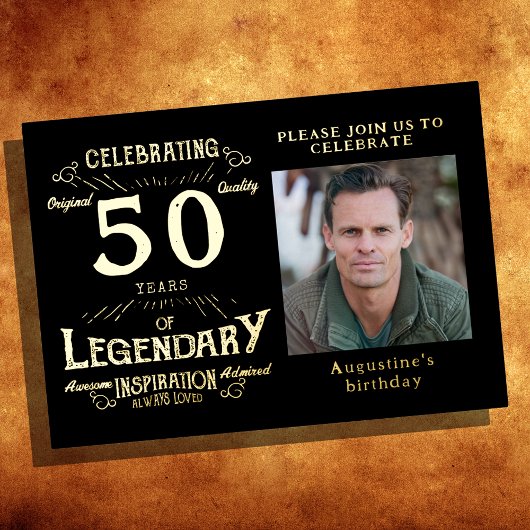 黒50番目の誕生日ヴィンテージ金ゴールド 箔招待状