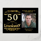 黒50番目の誕生日ヴィンテージ金ゴールド 箔招待状 (正面)