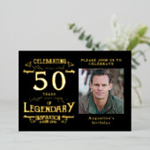 黒50番目の誕生日ヴィンテージ金ゴールド 箔招待状 (立ち正面)
