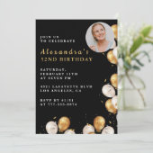 黒52歳の誕生日の招待金ゴールドバルーンフォト 招待状 (スタンド正面)