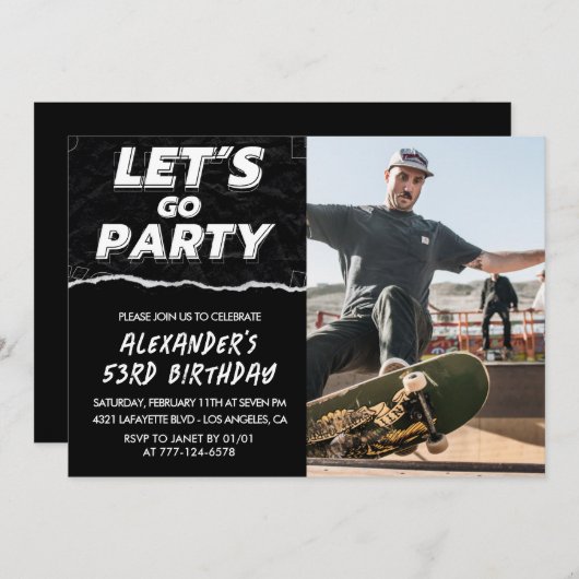 黒53歳の誕生日招待状メンズ写真 招待状 (正面/裏面)