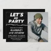 黒60歳の誕生日招待状メンズ写真 招待状 (正面/裏面)