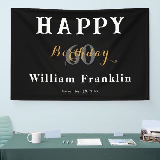 黒60歳無地の誕生日パーティーお祝いバナー 横断幕 (トレードショー)