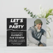 黒74歳の誕生日招待状メンズ写真 招待状 (スタンド正面)