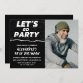 黒75歳の誕生日招待状メンズ写真 招待状 (正面/裏面)