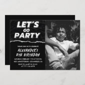 黒8歳の誕生日招待状Boy Photo 招待状 (正面/裏面)