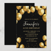 黒82歳の誕生日招待状金ゴールドバルーン 招待状 (正面/裏面)
