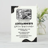 黒85歳の誕生日招待状メンズシンプル写真 招待状 (スタンド正面)