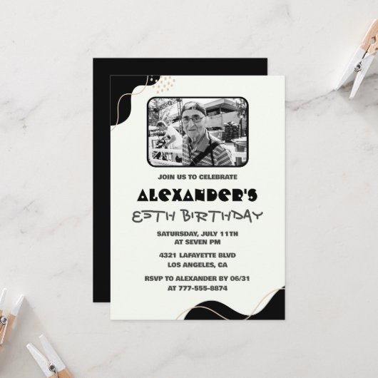 黒85歳の誕生日招待状メンズシンプル写真 招待状 (正面/裏面インサイチュ)
