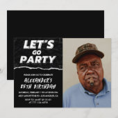 黒85歳の誕生日招待状メンズ写真 招待状 (正面/裏面)