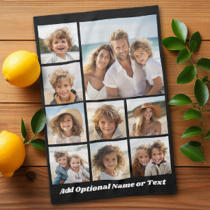 黒9フォトスクエアコラージュ – スクリプトホワイト キッチンタオル