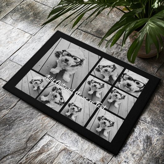 黒9フォトスクエアコラージュ – スクリプトホワイト ドアマット