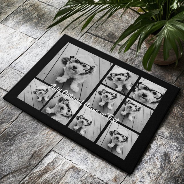黒9フォトスクエアコラージュ – スクリプトホワイト ドアマット (Custom Welcome Doormat)