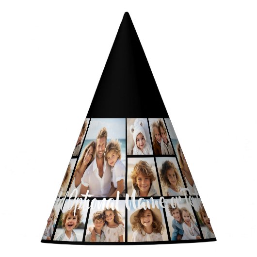 黒9フォトスクエアコラージュ – スクリプトホワイト パーティーハット (正面)