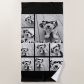 黒9フォトスクエアコラージュ – スクリプトホワイト ビーチタオル (正面)