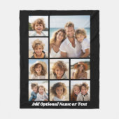 黒9フォトスクエアコラージュ – スクリプトホワイト フリースブランケット (正面)