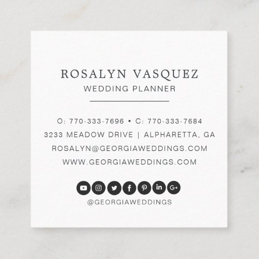 黒|のモノグラムのエレガントなヴィンテージの暗い花柄 スクエア名刺 (裏面)