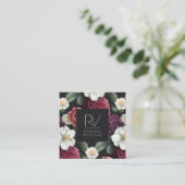 黒|のモノグラムのエレガントなヴィンテージの暗い花柄 スクエア名刺 (スタンド正面)