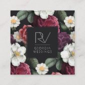 黒|のモノグラムのエレガントなヴィンテージの暗い花柄 スクエア名刺 (正面)