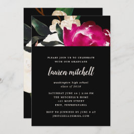黒|の卒業生のパーティーの色彩の鮮やかなマグノリア 招待状