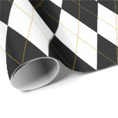 黒|の白|の金ゴールドのアーガイルパターン ラッピングペーパー (ロールコーナー)