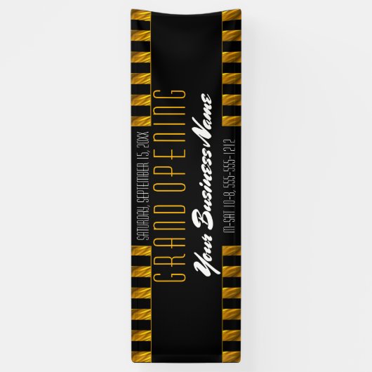 黒|の金ゴールドのストライプエレガントなビジネスブティック 横断幕 (縦)