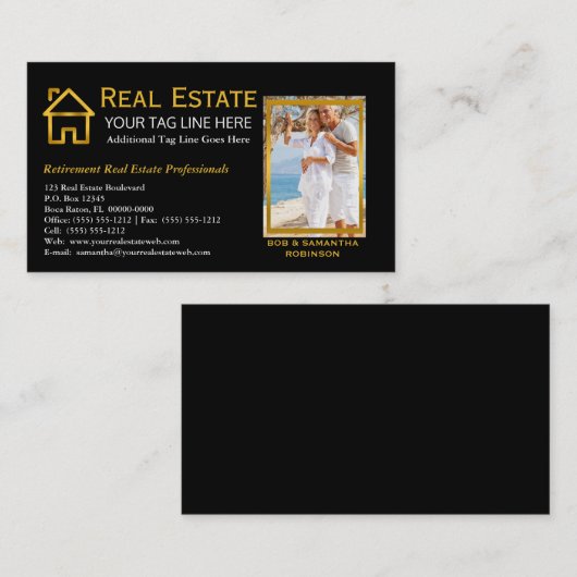 黒|の金ゴールドの不動産抵当不動産アジャン 名刺 (正面/裏面)