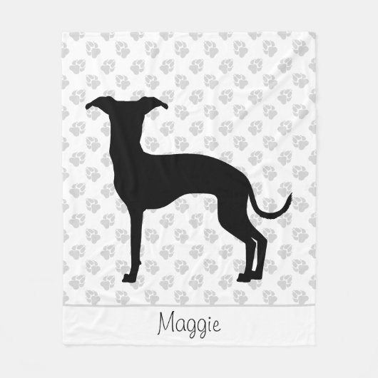 黒(または他の色)のIggyシルエットと名前 フリースブランケット (正面)