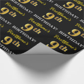 黒、イミテーションゴールド「9th バースデー」 ラッピングペーパー (角)