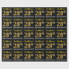 黒　イミテーションゴールド　"28th 誕生日" ラッピングペーパー