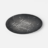 黒+エレガントホワイトスターズハッピーハローウィンパーティー ペーパープレート (アングル)