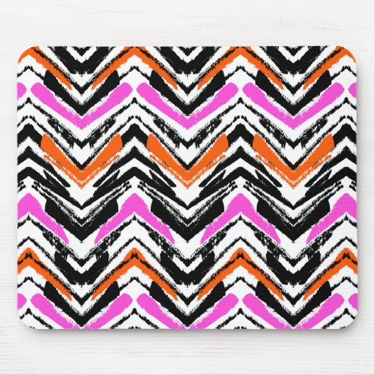 黒、オレンジ、ピンクの手描き山形 マウスパッド (正面)