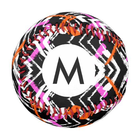 黒、オレンジ、ピンクの手描き矢印パターン 野球ボール (正面左)