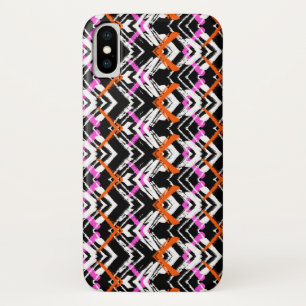 黒、オレンジ、ピンクの手描き矢印パターン iPhone X ケース