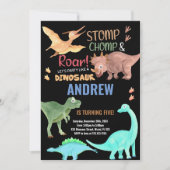 黒 オレンジ 緑 恐竜 誕生日 招待状 (正面)