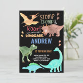 黒 オレンジ 緑 恐竜 誕生日 招待状 (スタンド正面)