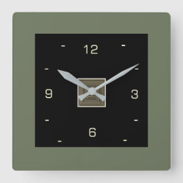  黒(クリーム数値とオリーブ縁ど)  スクエア壁時計