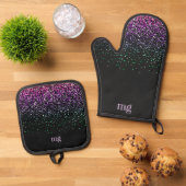 黒(グリッターアカラフルセント) 鍋つかみ&鍋敷きセット (トップダウン)