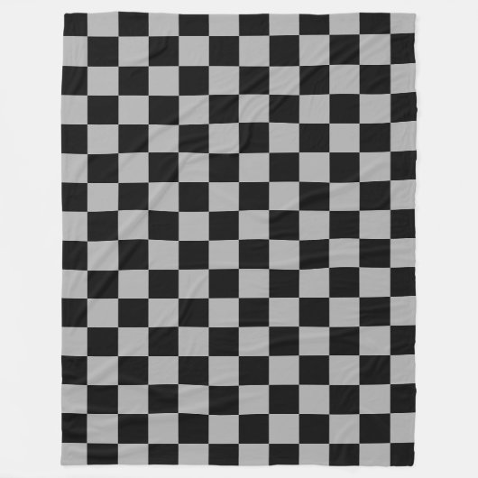 黒+グレーのチェック市松模様にボードパターン フリースブランケット (正面)