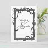 黒/グレーの白い旋回フレーム結婚式招待状 招待状 (スタンド正面)