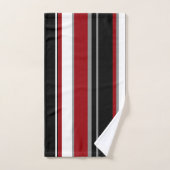 黒、グレー赤と白ストライプ色 バスタオルセット (ハンドタオル)