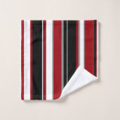 黒、グレー赤と白ストライプ色 バスタオルセット (ウォッシュタオル)