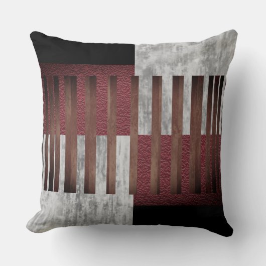 黒、グレー、および赤のジオメトリックストライプス クッション (正面)