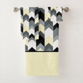 黒、グレー、黄色のシェブロンのバスタオルのセット バスタオルセット