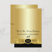 黒, ゴールド 50周年 折りたたみ 席札 招待状 (正面/裏面)