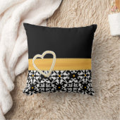 黒·スタイリッシュ白·黄色のダマスク枕 クッション (ブランケット)