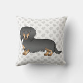 黒&タンロングヘアダックスンマンガートーン犬&ポーズ クッション (裏面)