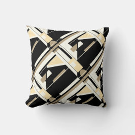 黒、タン、白、クリームの対角線の幾何学的デザイン クッション